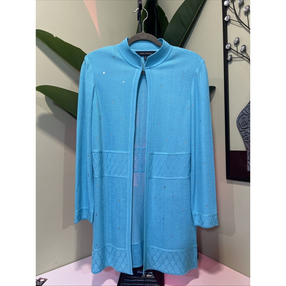 Ming Wang Mandarin Collar Longline Sweater Cardigan Size Small